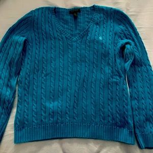 Ralph Lauren V neck cable knit turquoise Large